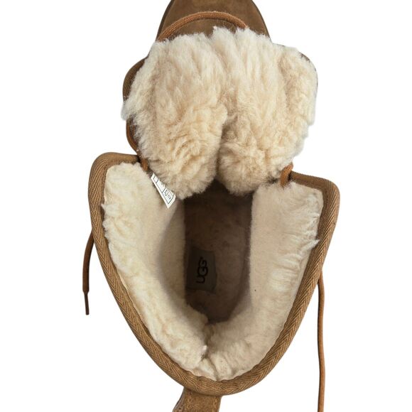 UGG Harkley 1016472 Men's Boots Suede Fur Chestnut Brown Lace Up Sz 17 - Picture 9 of 11